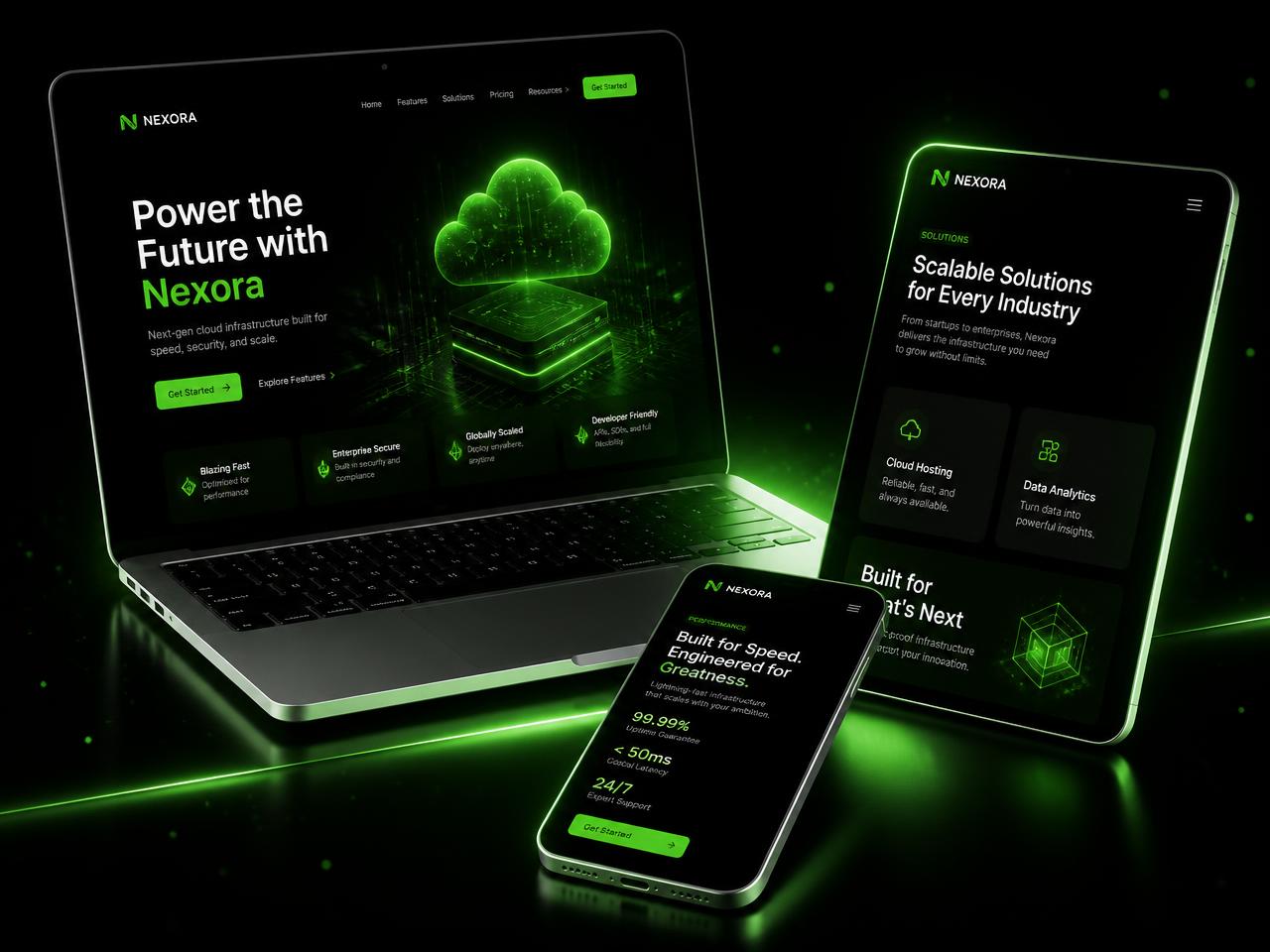 Websites built by BaronDesignz shown on laptop, tablet and phone